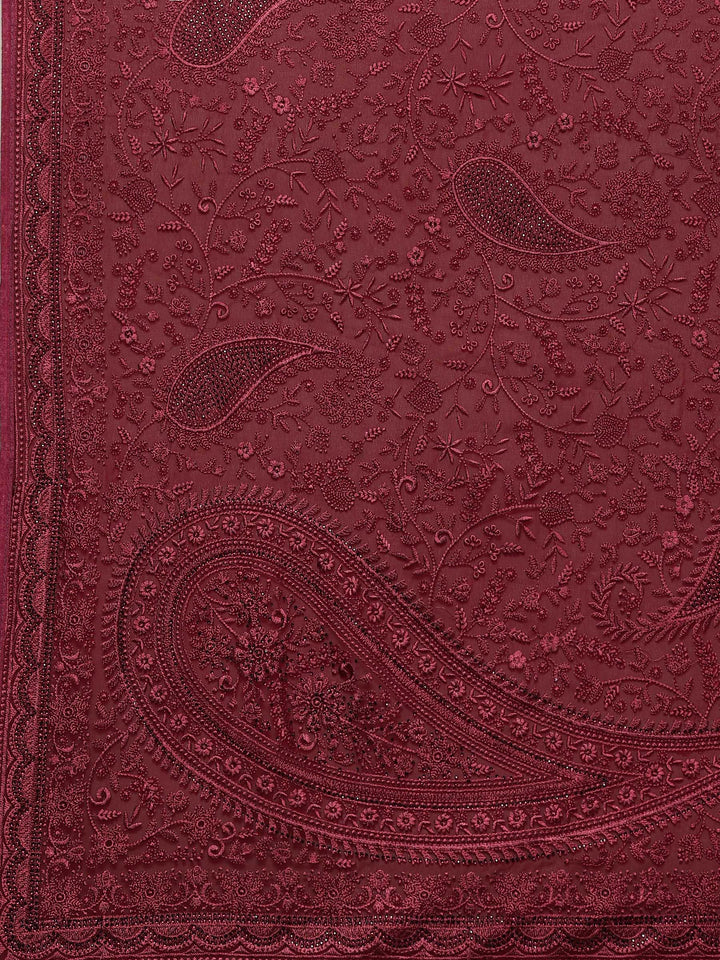 Wine Embroidered Georgette Saree