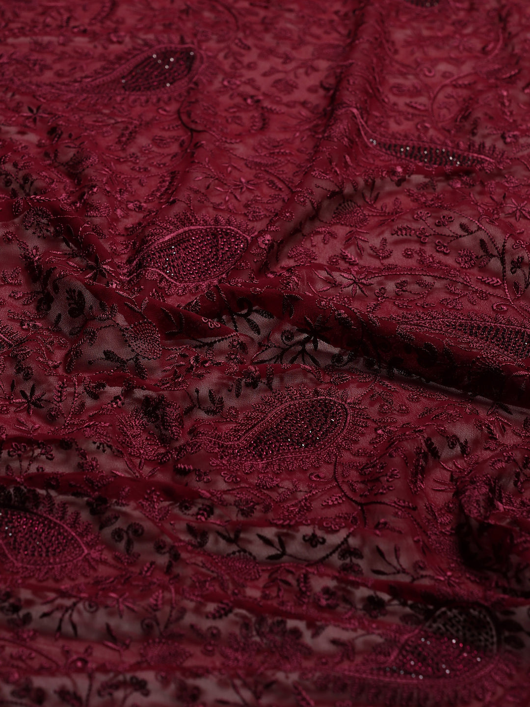 Wine Embroidered Georgette Saree
