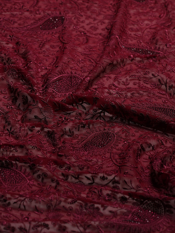 Wine Embroidered Georgette Saree