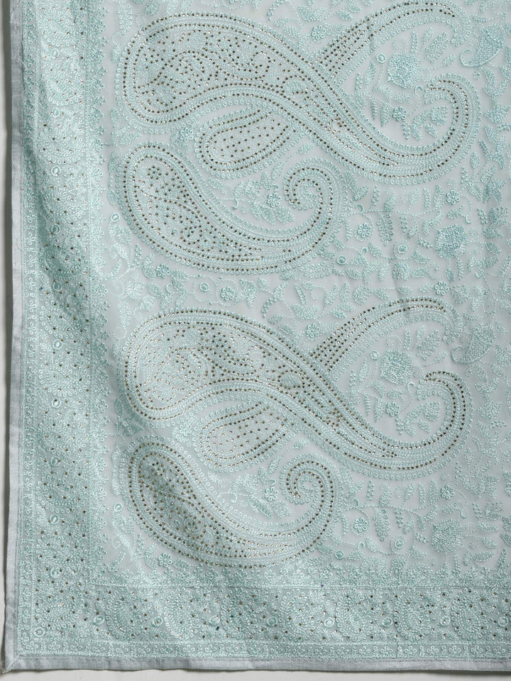 Sky Blue Embroidered Georgette Saree