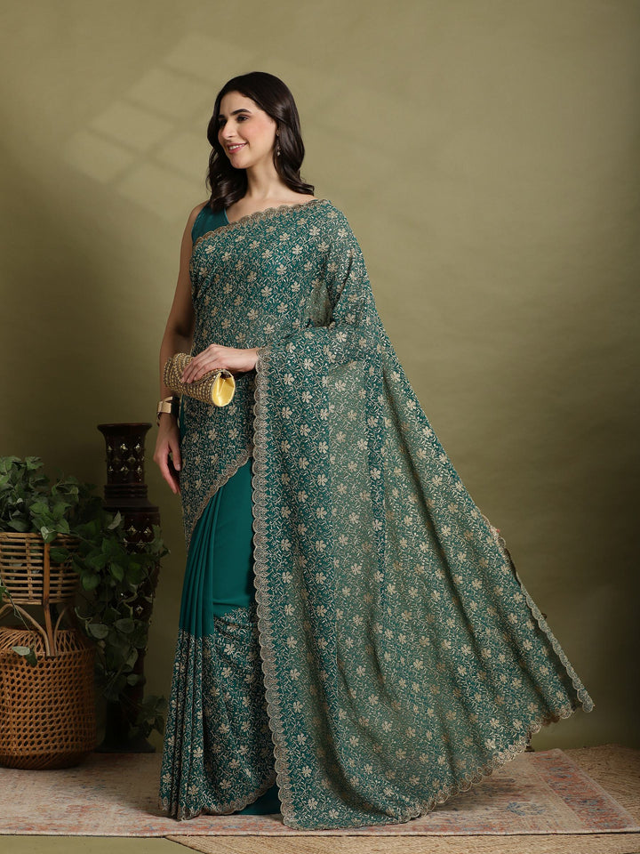 Green Embroidered Georgette Saree