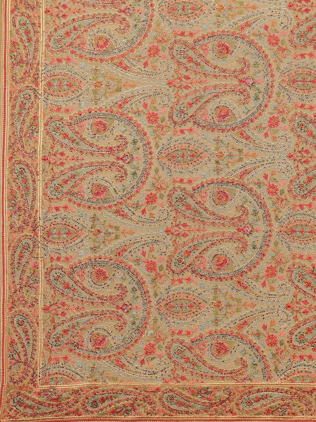 Beige Embroidered Georgette Saree