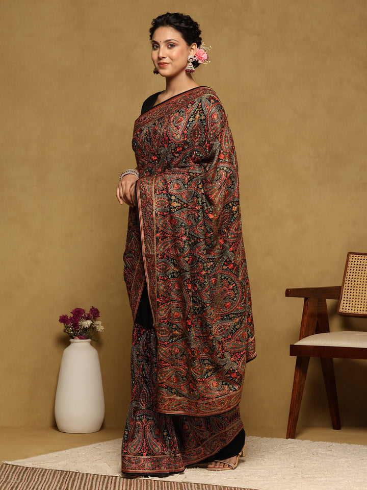 Black Embroidered Georgette Saree