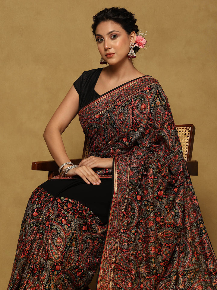 Black Embroidered Georgette Saree
