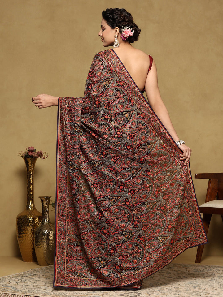Purple Embroidered Georgette Saree