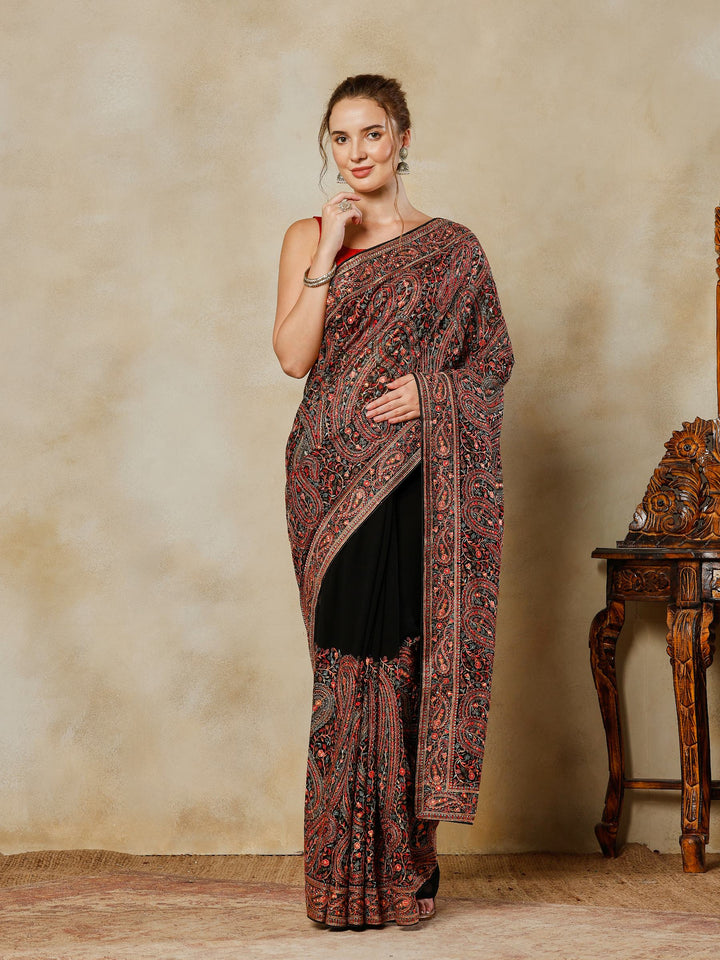 Black Embroidered Georgette Saree