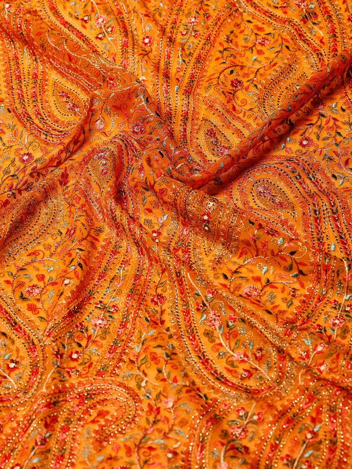 Orange Embroidered Georgette Saree