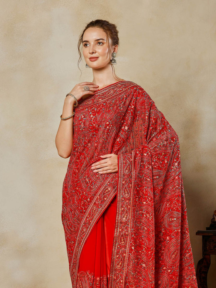Red Embroidered Georgette Saree