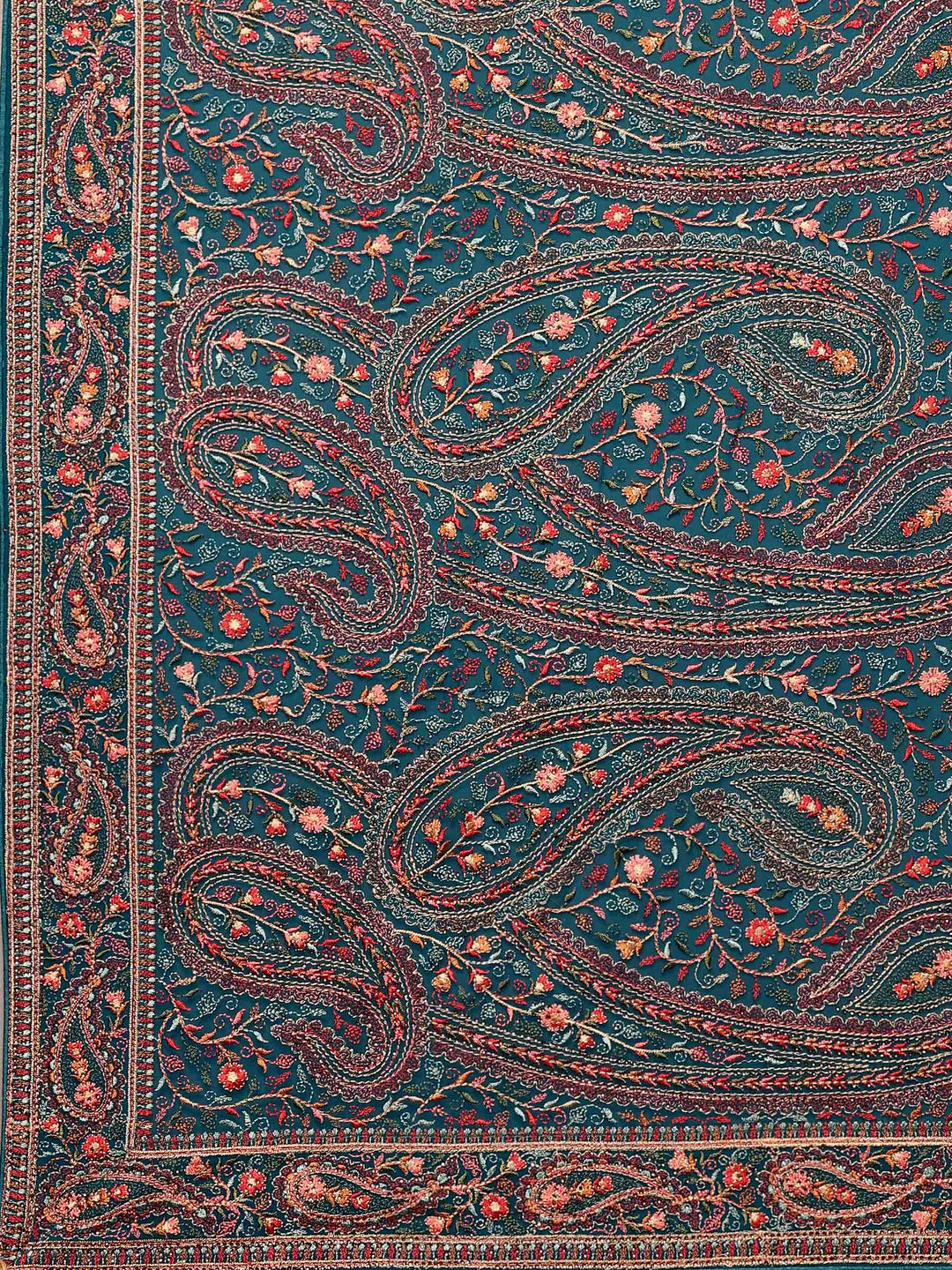 Teal Green Embroidered Georgette Saree