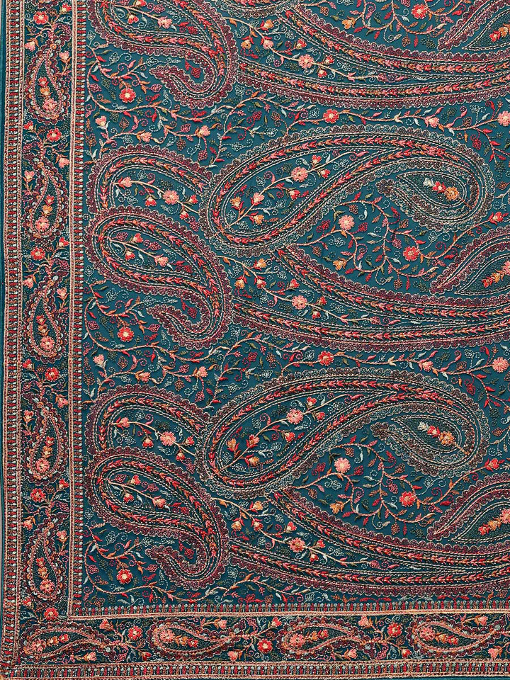 Teal Green Embroidered Georgette Saree