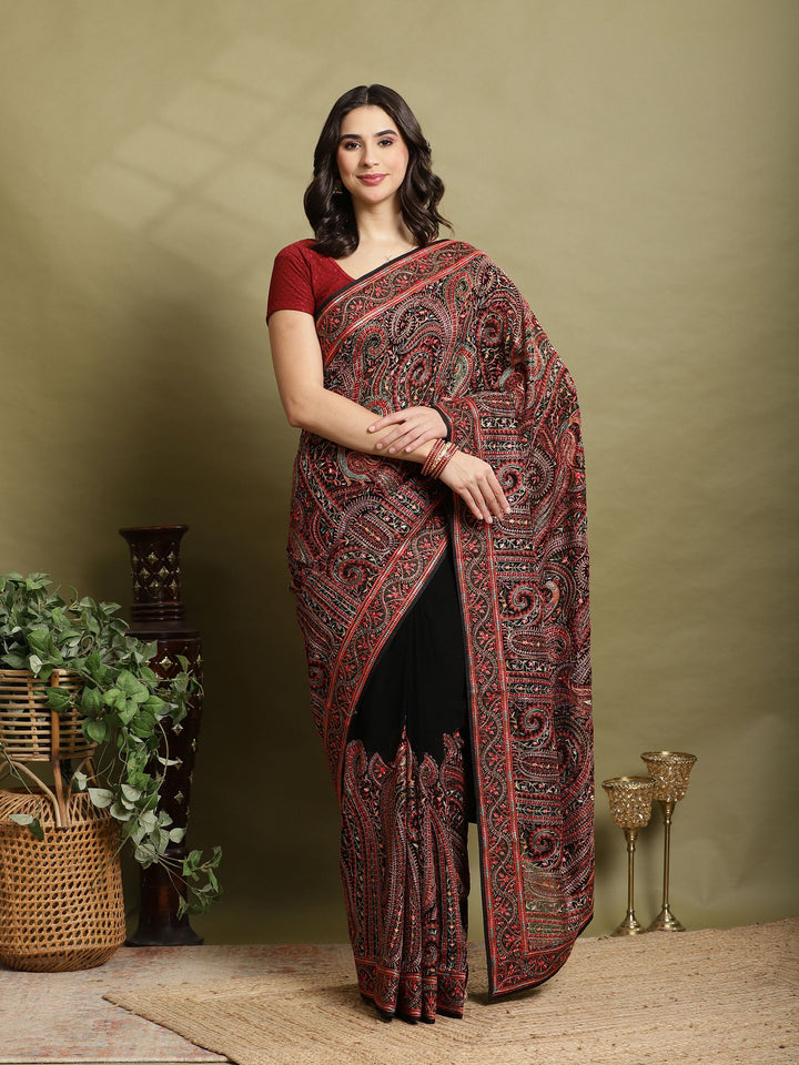 Black Embroidered Georgette Saree