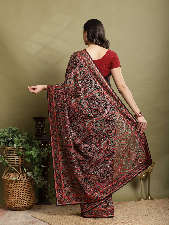 Black Embroidered Georgette Saree