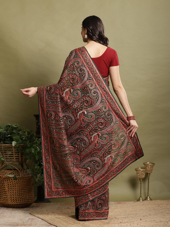 Bottle Green Embroidered Georgette Saree