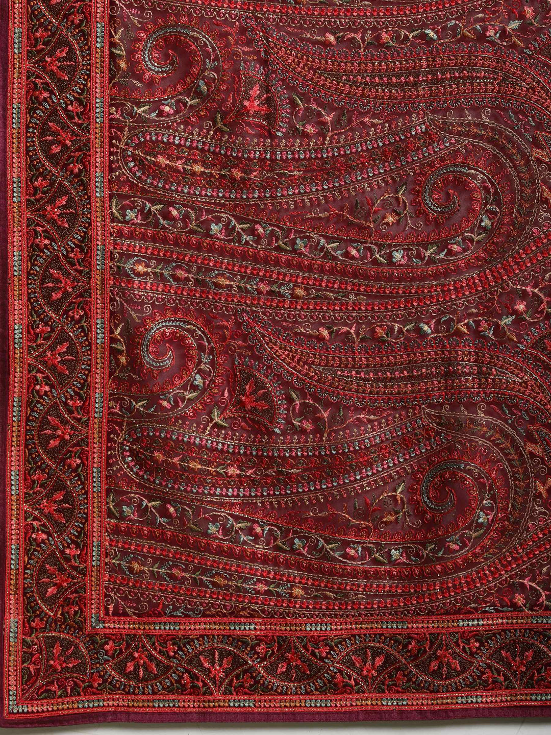 Wine Embroidered Georgette Saree