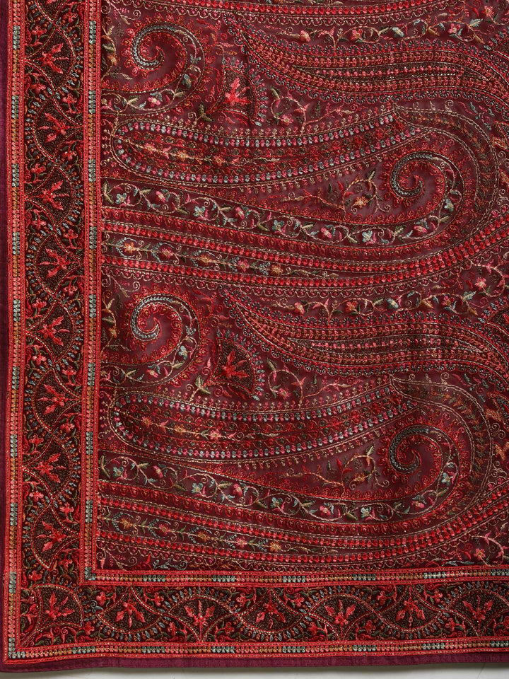 Wine Embroidered Georgette Saree