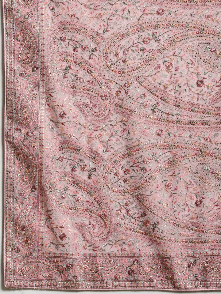 Pink Lavender Embroidered Georgette Saree