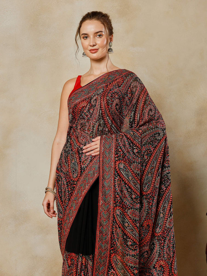 Black Embroidered Georgette Saree