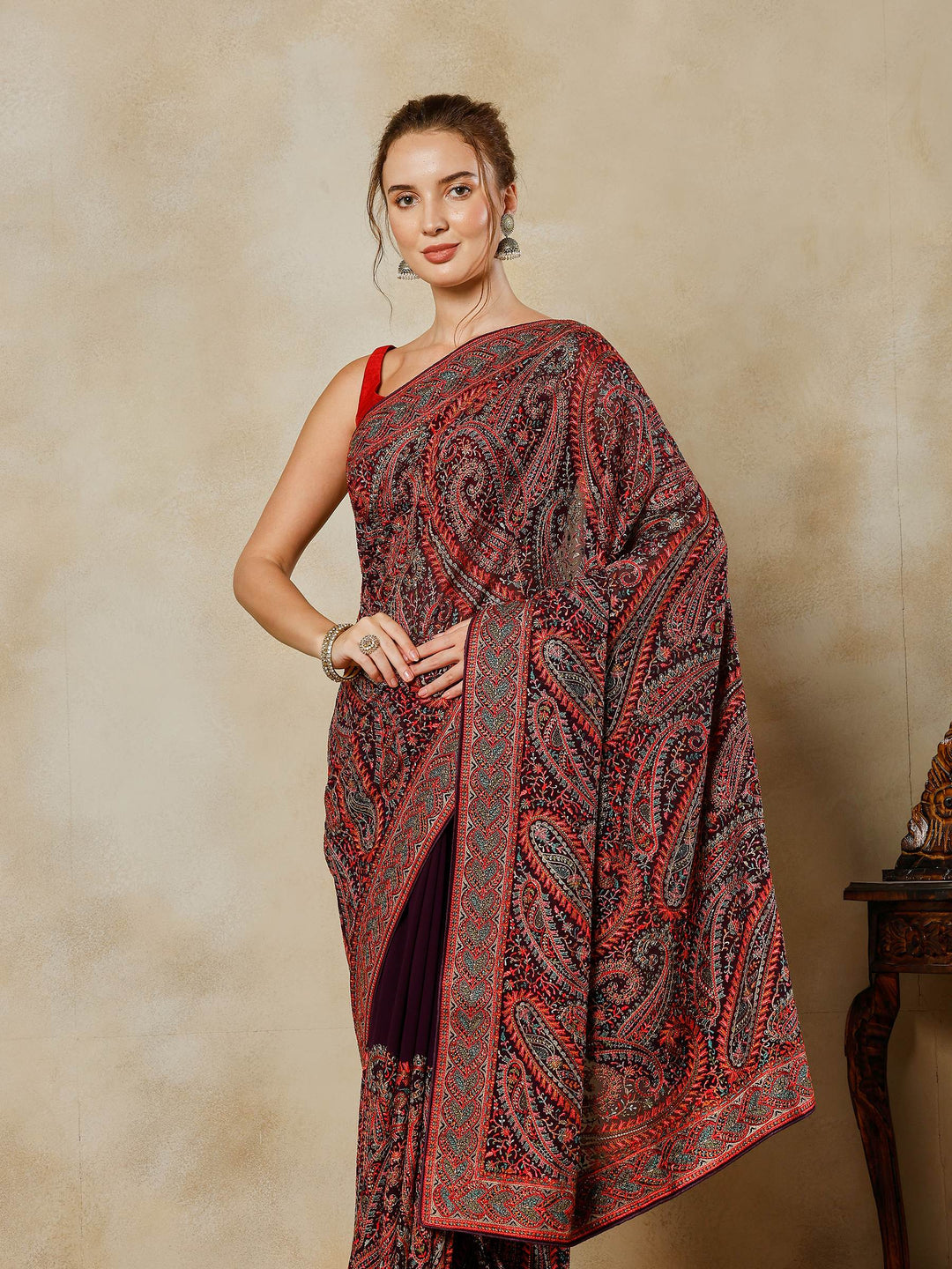 Purple Embroidered Georgette Saree