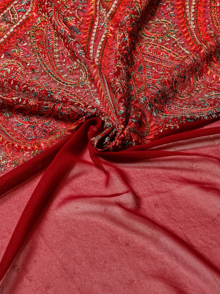 Wine Embroidered Georgette Saree