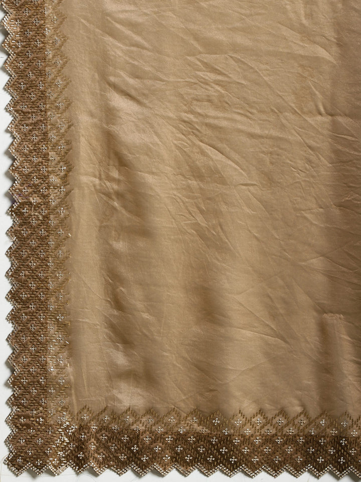 Brown Embroidered Tissue Saree