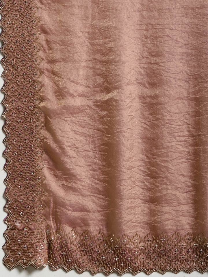 Onion Pink Embroidered Tissue Saree