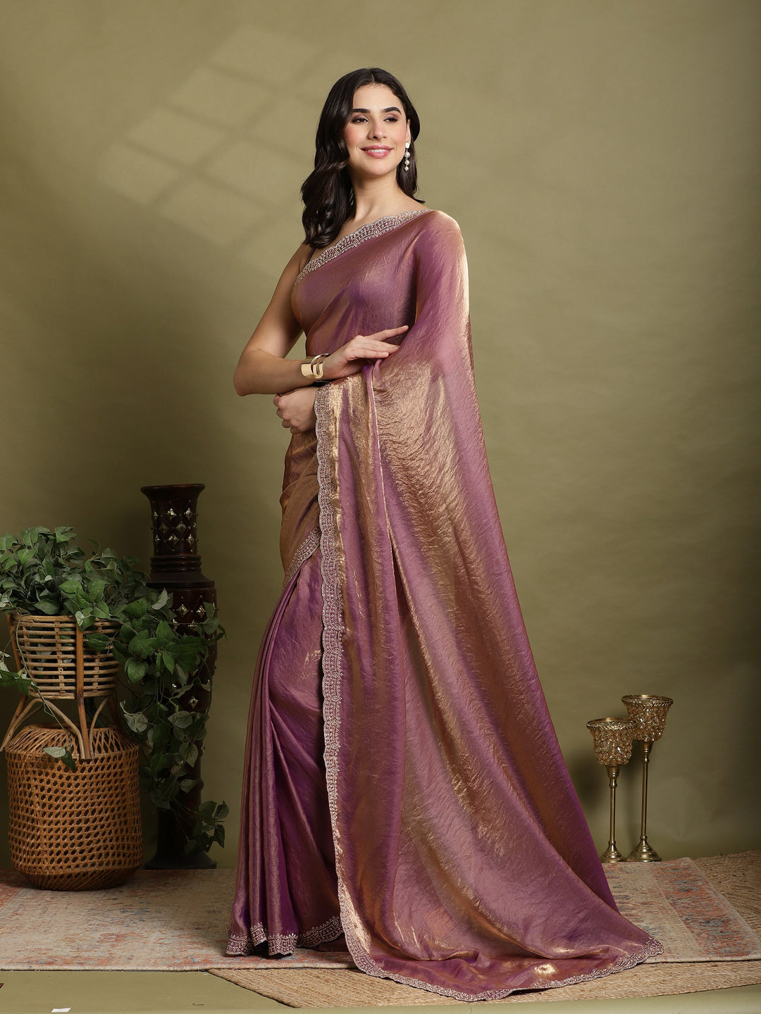 Lavender Embroidered Organza Saree