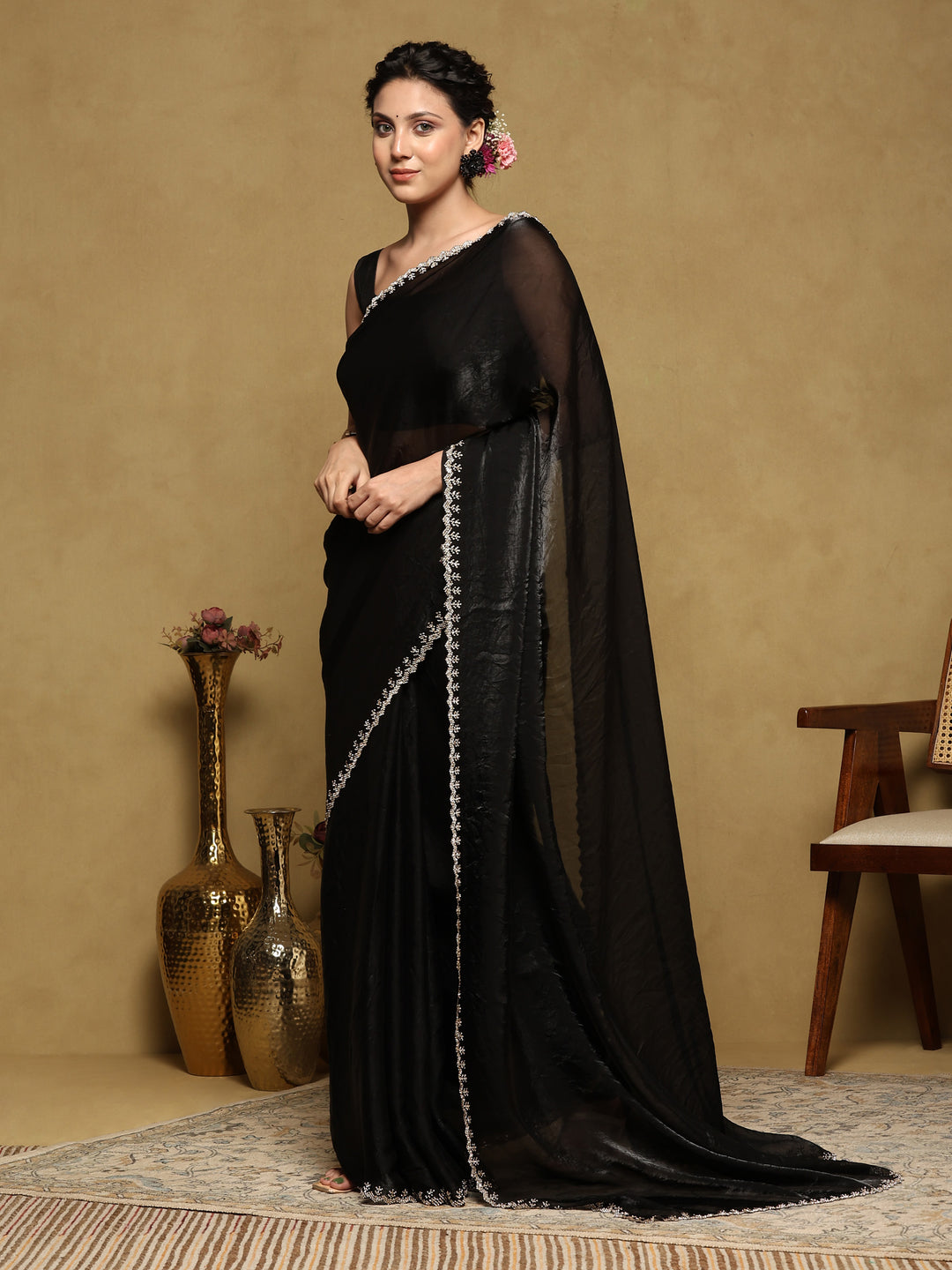 Black Embroidered Organza Saree