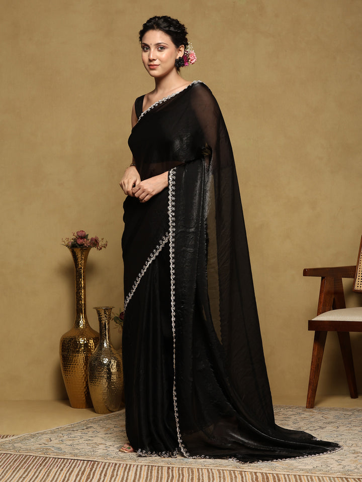 Black Embroidered Organza Saree
