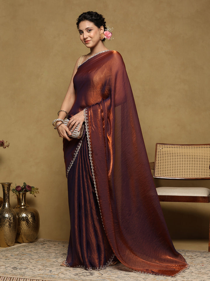 Blue Embroidered Organza Saree