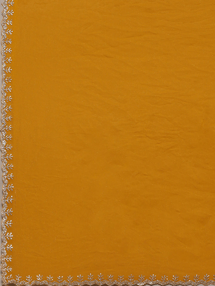 Mustard Embroidered Organza Saree