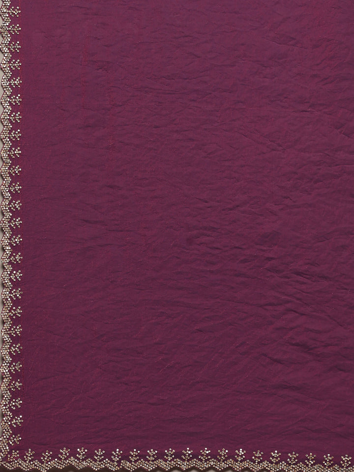 Wine Embroidered Organza Saree