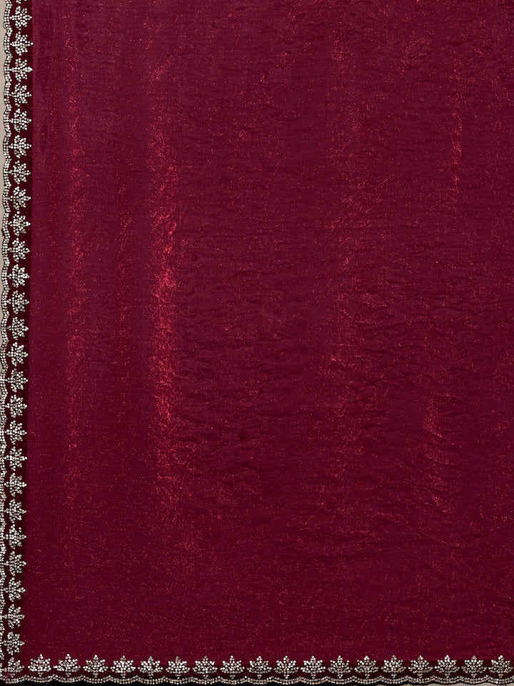 Magenta Embroidered Tissue Saree