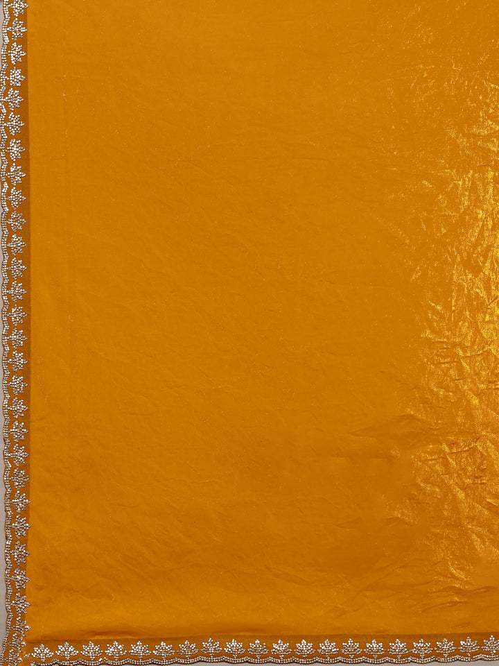 Mustard Embroidered Tissue Saree