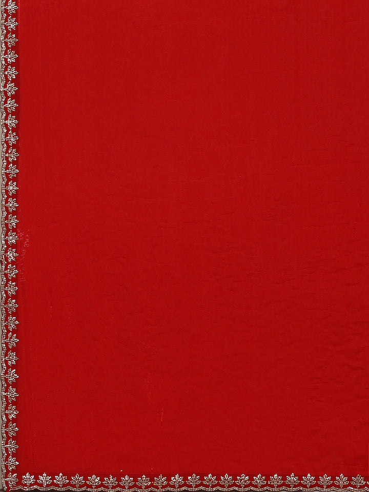 Red Embroidered Tissue Saree