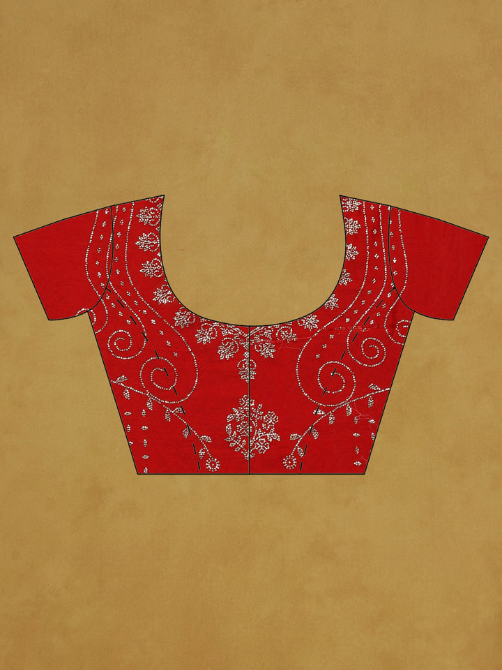 Red Embroidered Tissue Saree