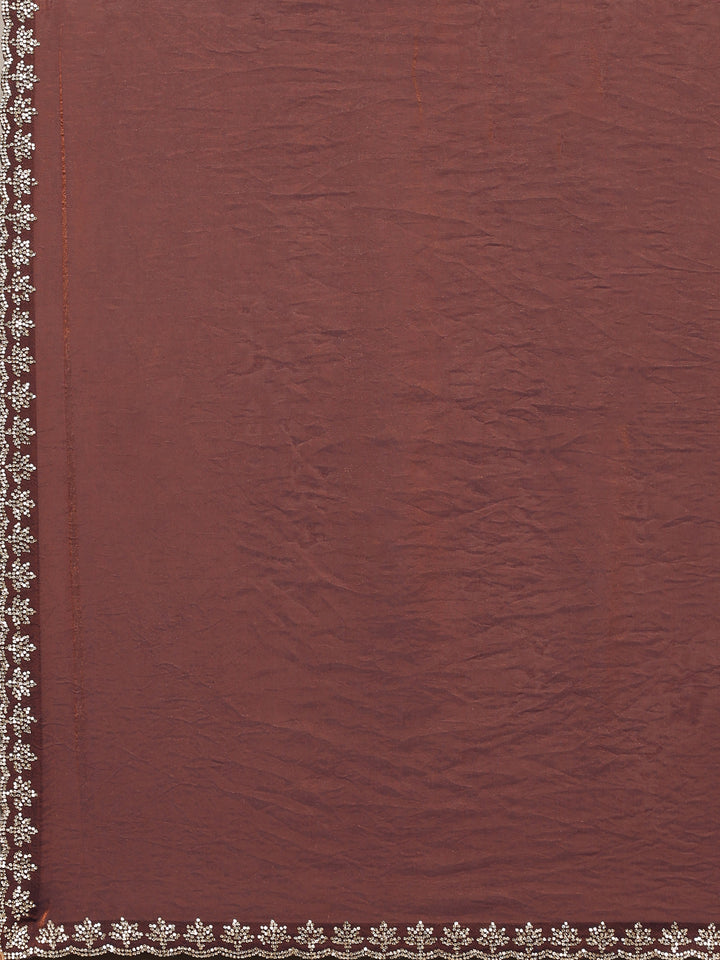 Rust Embroidered Tissue Saree