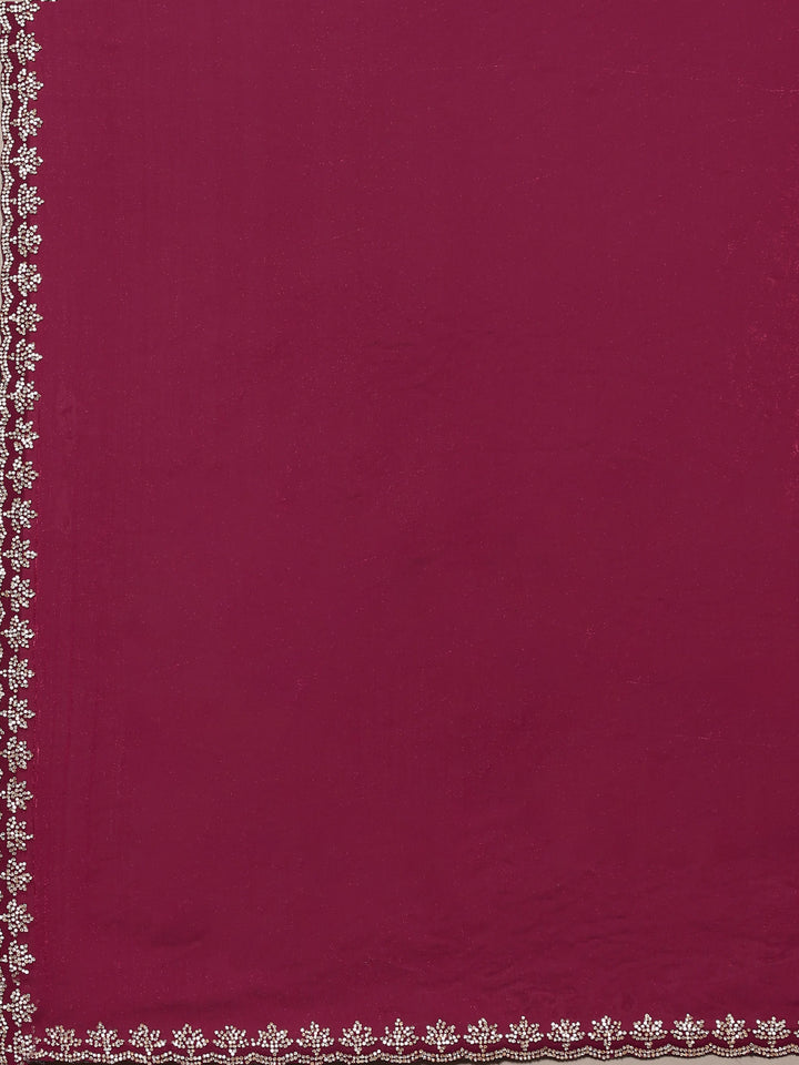 Wine Embroidered Tissue Saree