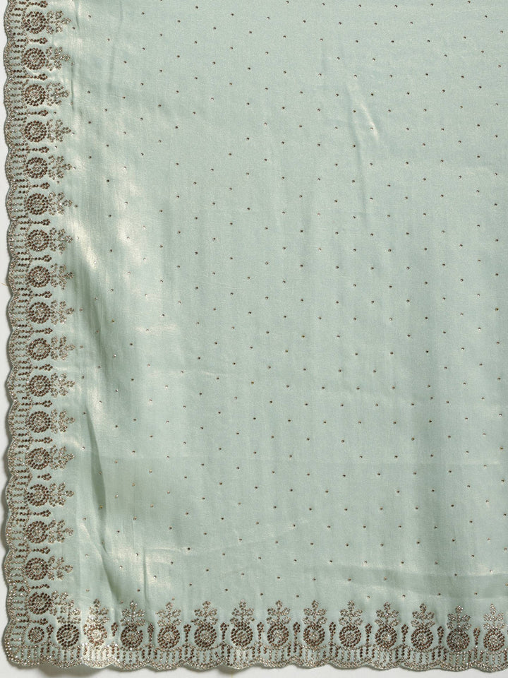 Sea Green Embroidered Tissue Saree