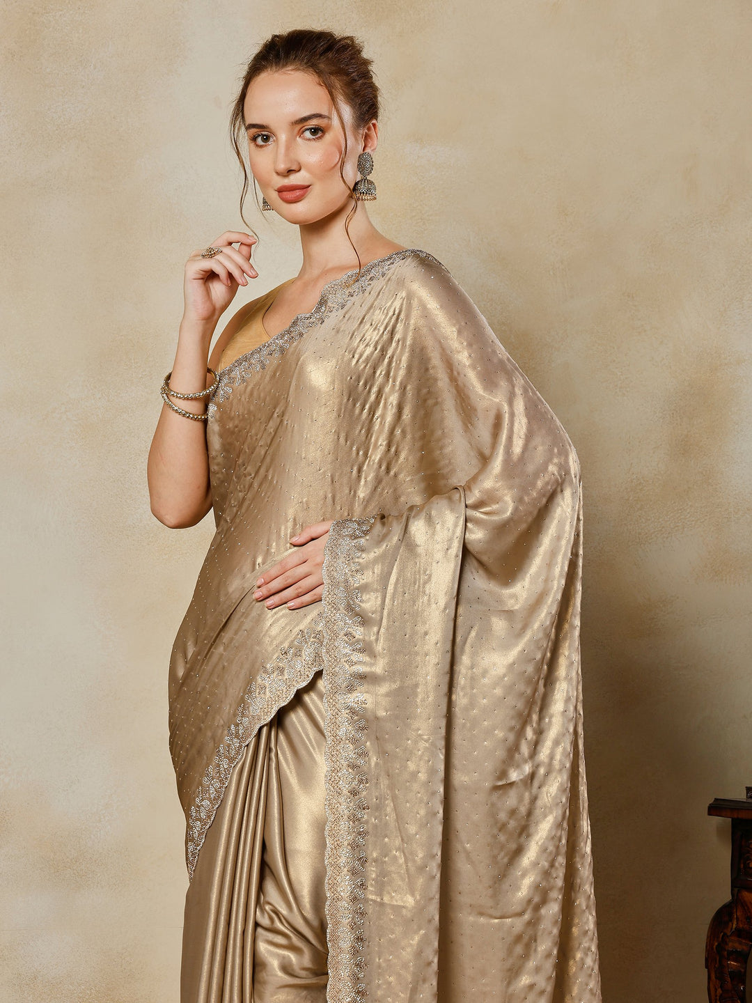 Grey Embroidered Tissue Saree