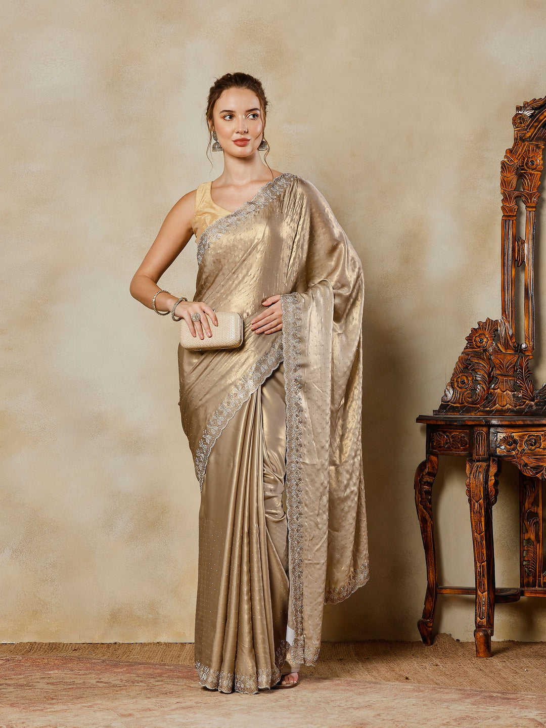 Grey Embroidered Tissue Saree