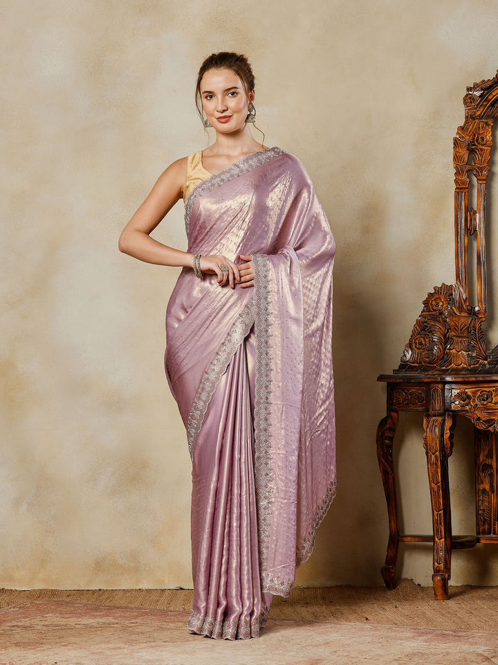 Lavender Embroidered Tissue Saree