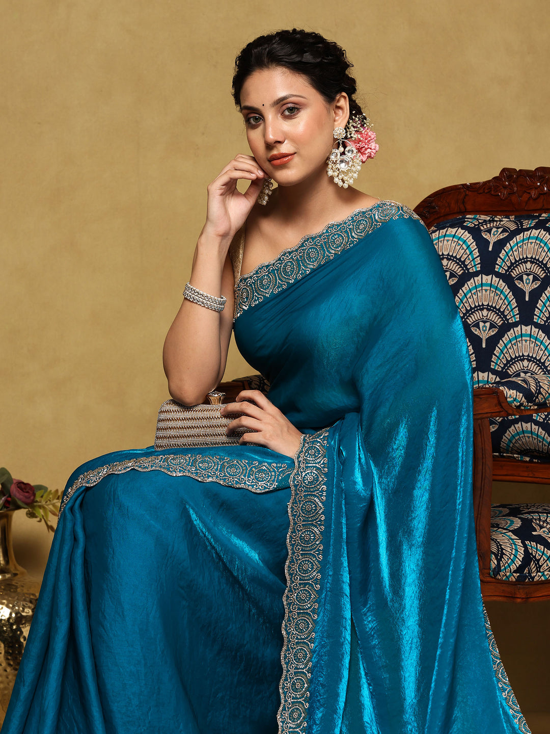 Firozee Embroidered Tissue Saree