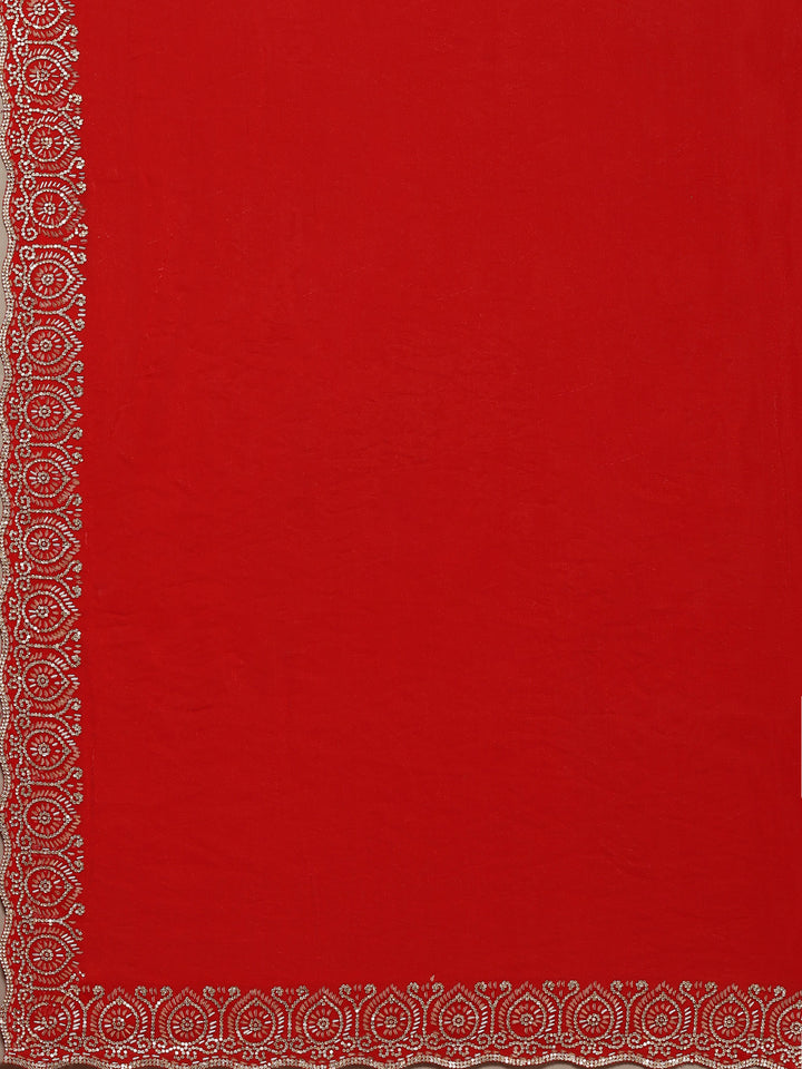 Red Embroidered Tissue Saree
