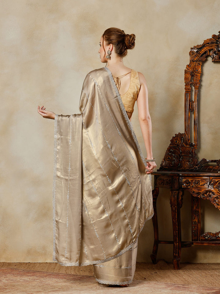 Grey Embroidered Tissue Saree