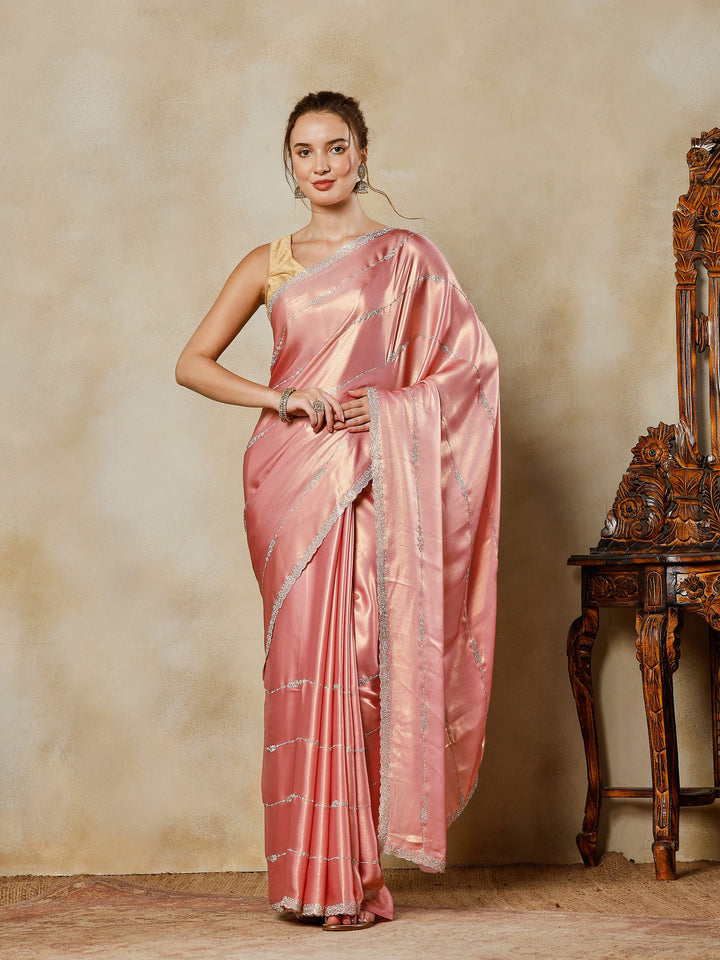 Pink Embroidered Tissue Saree