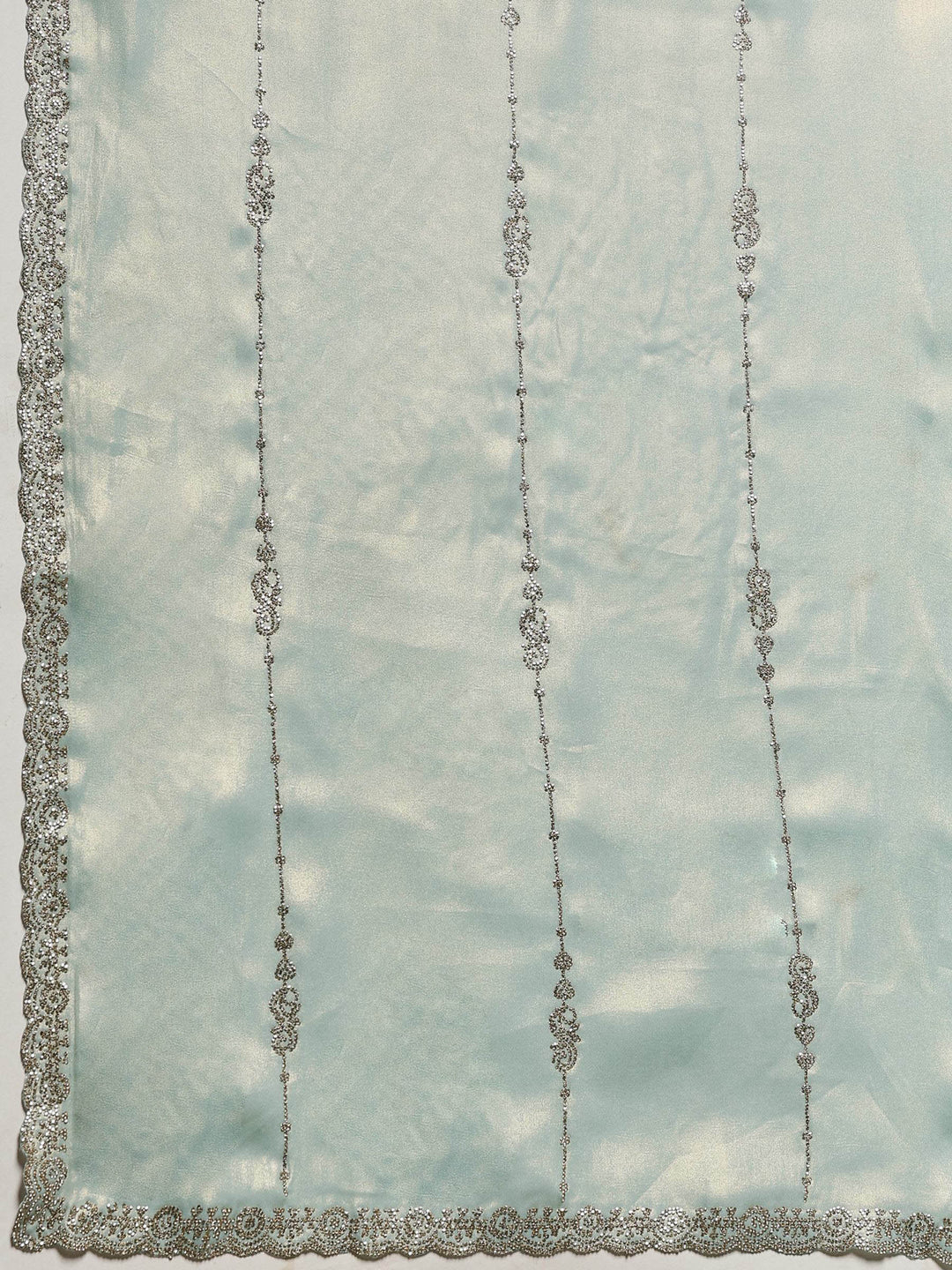 Sea Green Embroidered Tissue Saree