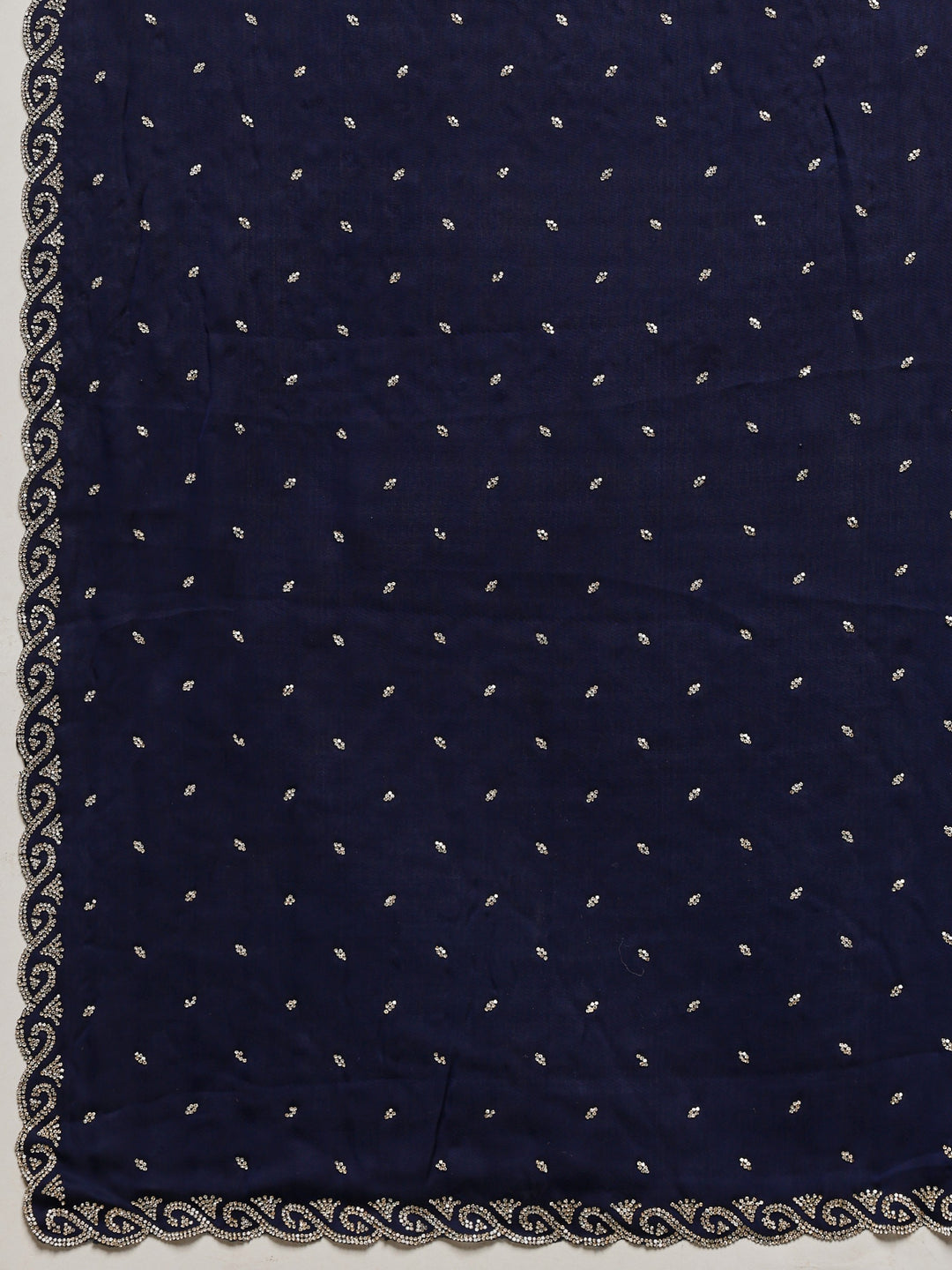 Navy Blue Printed Satin Saree