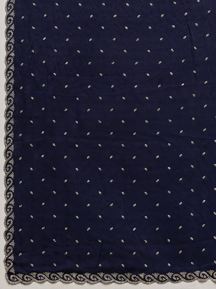 Navy Blue Printed Satin Saree