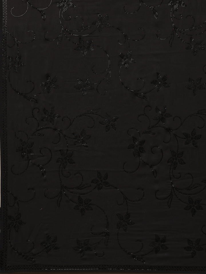 Black Printed Satin Saree