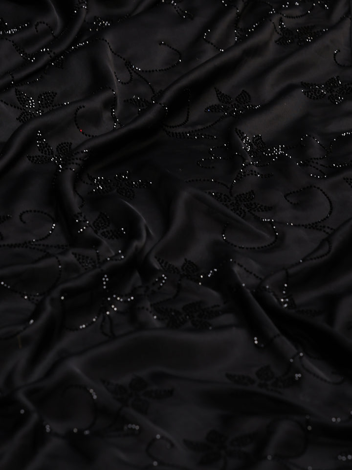 Black Printed Satin Saree
